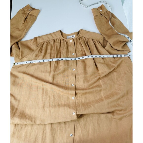 Mille Resort & Travel Jasmine Dress Small Almond Linen Flowy Beige Dress Pockets - Picture 15 of 16